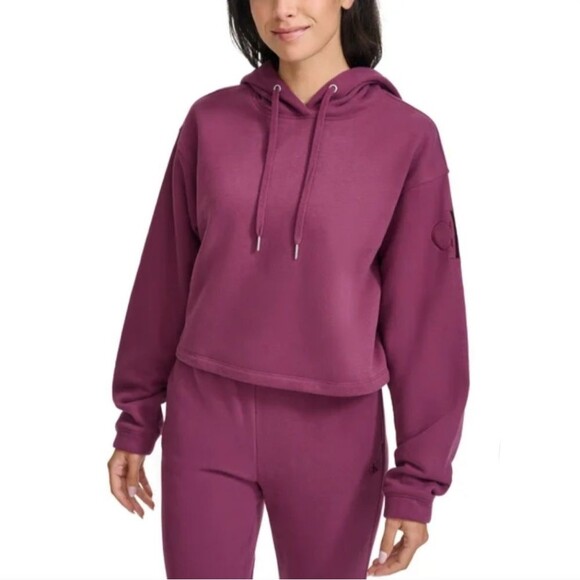Calvin Klein Jeans Women's XL Cotton Blend Relaxed Crop Logo Hoodie Red NWT - Picture 2 of 4